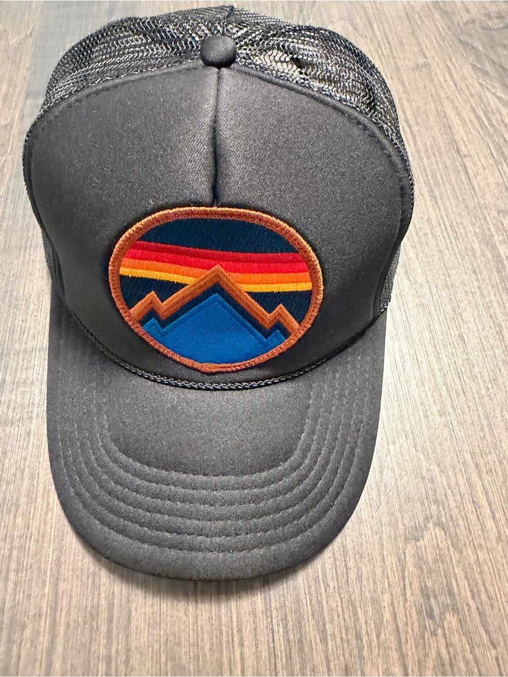 Aviator Nation Black Trucker Hat with Multicolor Mountain Patch - NWT